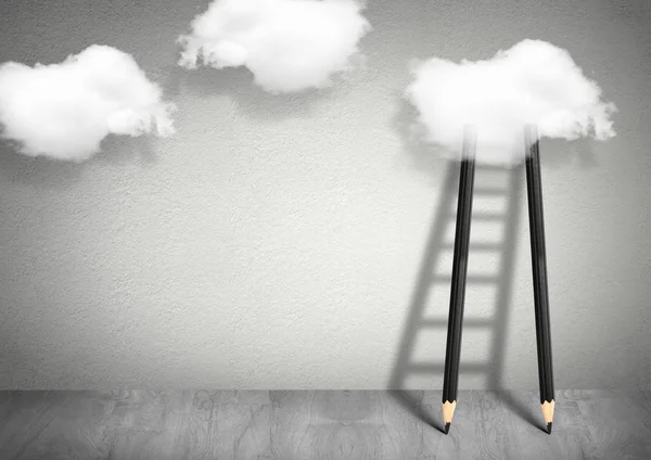 Idea concept, pencil Ladder to clouds — Stock Photo, Image