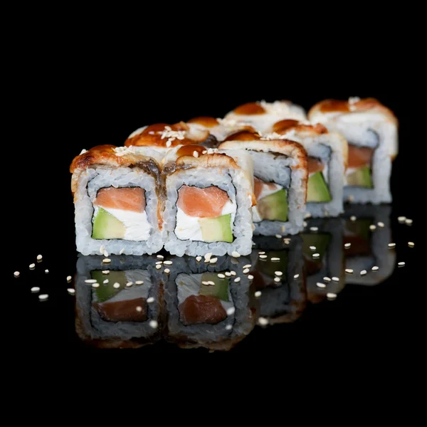 Sushi rolls with eel and salmon — Stock Photo, Image