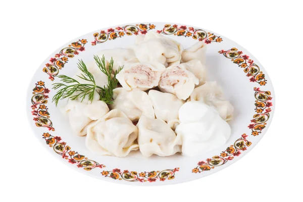 Ukrainian meat dumplings on plate, isolated — Stock Photo, Image