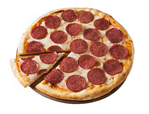 God pizza med salami isolerade — Stockfoto