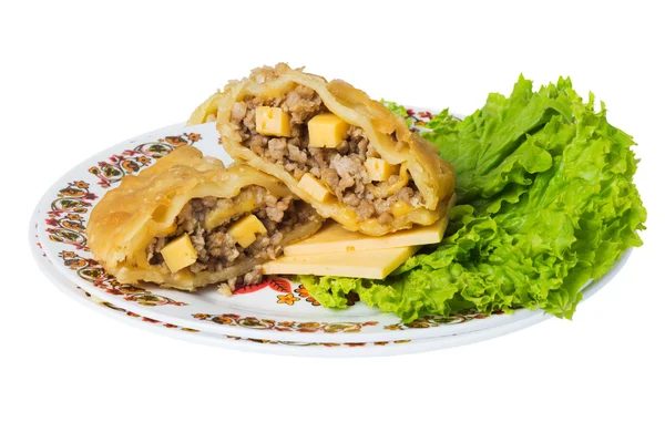 Caucasian pie stuffed with meat and cheese (cheburek) — Stock Photo, Image