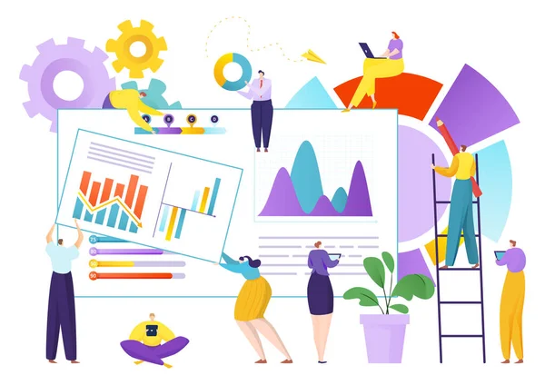 Csapatmunka fejlesztési és elemzési diagram, kutatási diagram imternet grafikon, vektor illusztráció. Analitikai tervező cég — Stock Vector