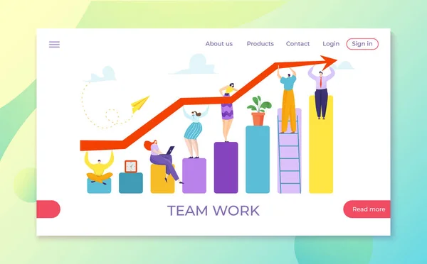 Diagrama gráfico de crecimiento, gráfico de finanzas de trabajo en equipo e ilustración del vector de progreso de inversión de éxito. Equipo mantenga flecha gráfica juntos — Archivo Imágenes Vectoriales