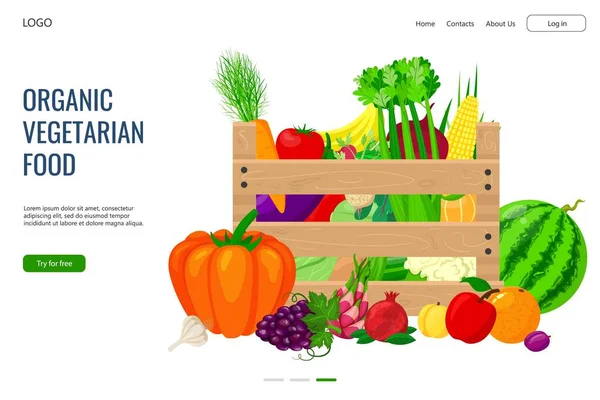 Органічна вегетаріанська їжа, свіжий натуральний зелений дизайн Векторні ілюстрації. Здоровий фон дизайну овочів, веб-сторінка з веганським харчуванням — стоковий вектор