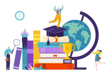 Üniversitede eğitim, eğitim kitabı konsepti vektör illüstrasyonu. Düz okul eğitimi, öğrenim geçmişi tasarımı.