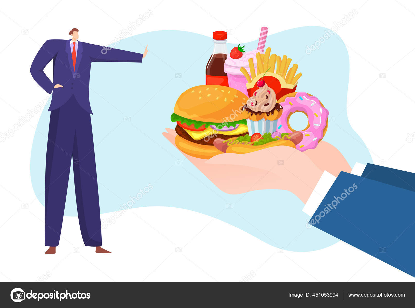 Junk fast food refusal, healthy lifestyle, good habits, rejection unhealthy  meal, design cartoon style vector illustration. Stock Vector Image by  ©vectordreamsmachine #451053994