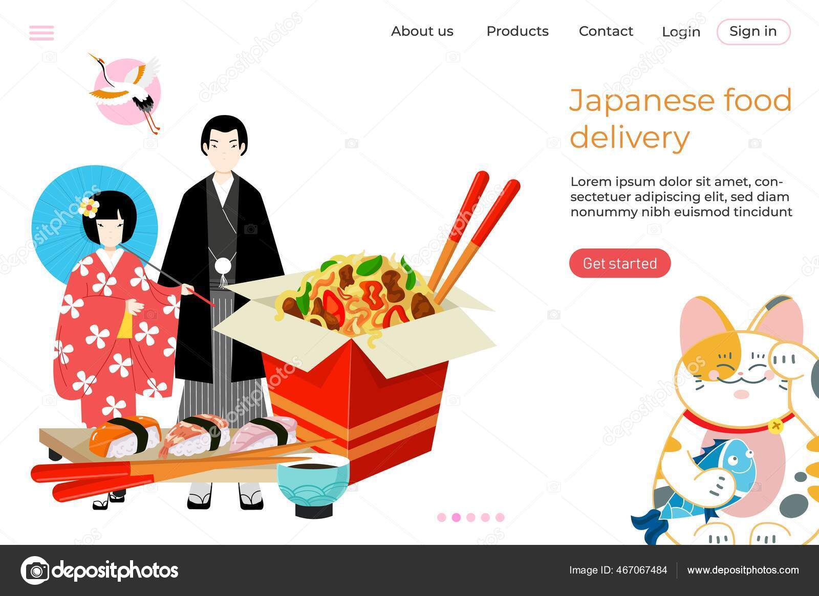 Japanese Delivery Food Landing Web Banner Traditional Asian Fast Food Company Template Banner Flat Vector Illustration Stock Vector Image By C Vectordreamsmachine