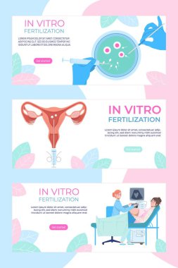 Extracorporeal in vitro fertilization, medical website landing banner, ivf modern technology to helping pregnancy flat vector illustration. clipart
