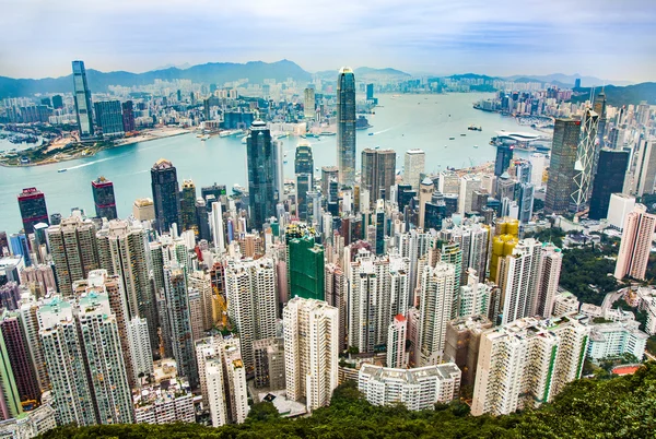 Hong Kong vista desde el pico Victoria a la bahía — Foto de Stock