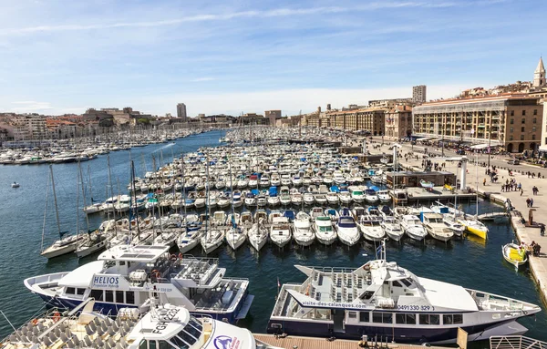 Aerial panoramic view on old port in Marseille — Stock Photo, Image