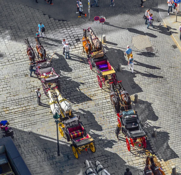 Overvolle Stephansplatz in Wenen, Oostenrijk met fiakers — Stockfoto