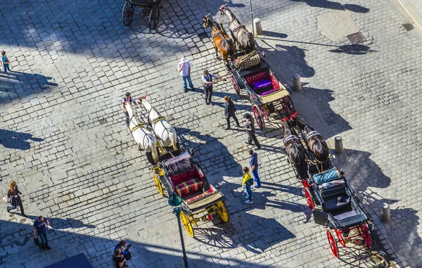 Overvolle Stephansplatz in Wenen, Oostenrijk met fiakers — Stockfoto