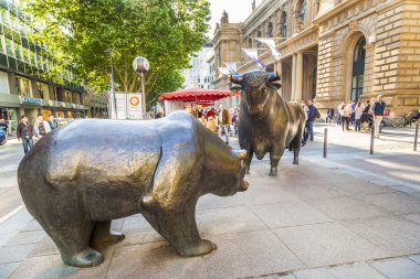 The Bull and Bear Statues at the Frankfurt Stock Exchange  clipart