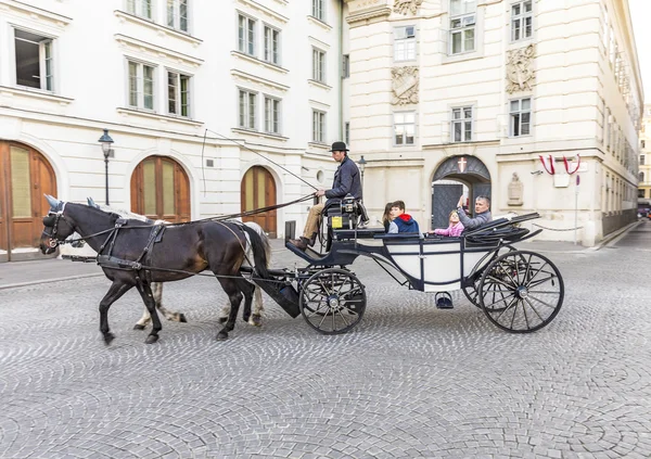 Turistas desfrutar de carruagem puxada a cavalo ou Fiaker — Fotografia de Stock