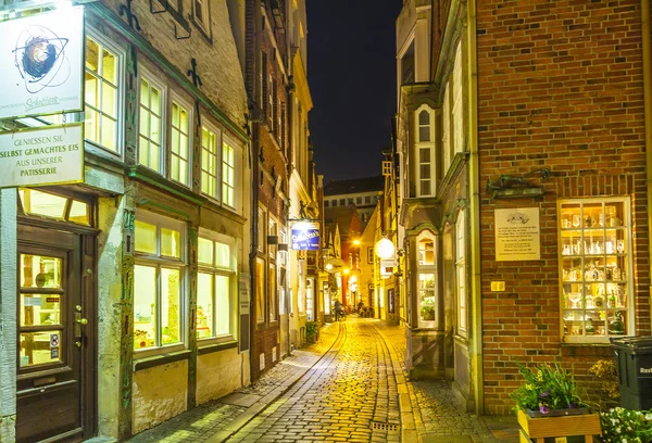 Schnoor street by night in Bremen — Stock Photo, Image