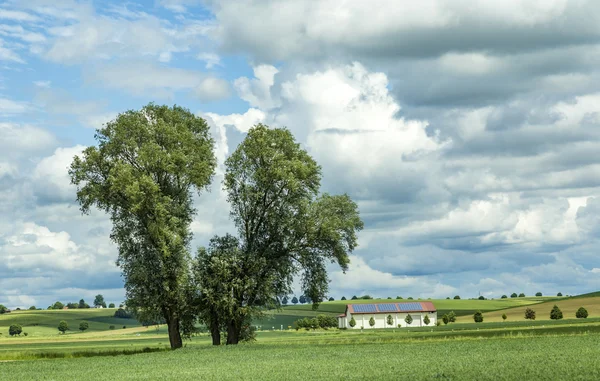 Landsbygdens landskap i Bayern med fält och träd — Stockfoto