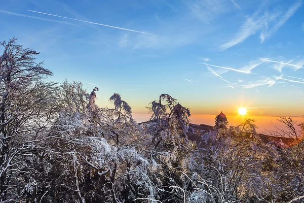 Sunrise under vintern lugna berglandskap med vackra — Stockfoto