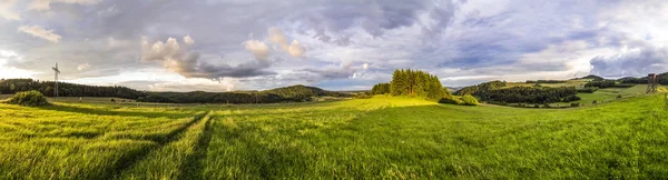 Ländliche Eifellandschaft mit Wald und grünen Wiesen — Stockfoto