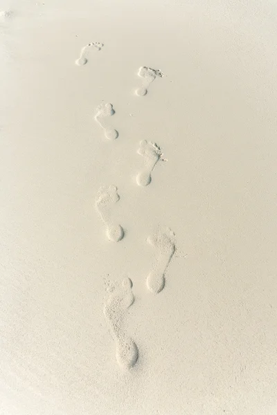 Menselijke volwassen voetafdruk op het strand — Stockfoto