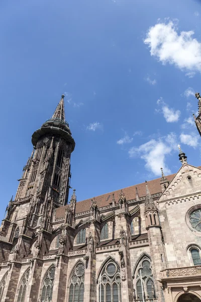 Torre principal de la mundialmente famosa catedral de Friburgo Muenster, un mediev — Foto de Stock