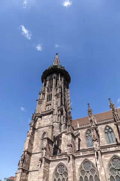 Main tower of world famous Freiburg Muenster cathedral, a mediev — Stock Photo, Image