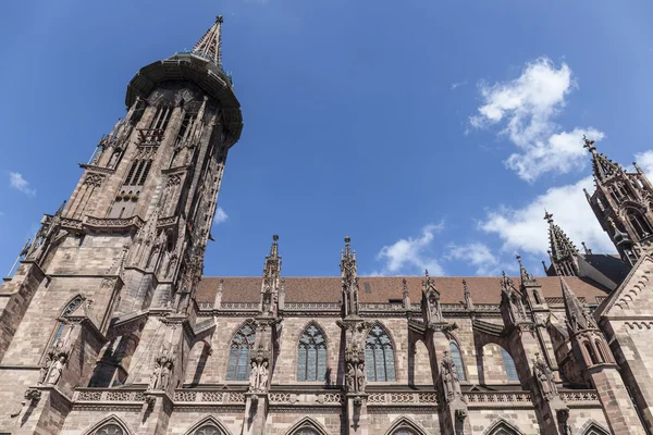 Torre principal de la mundialmente famosa catedral de Friburgo Muenster, un mediev — Foto de Stock