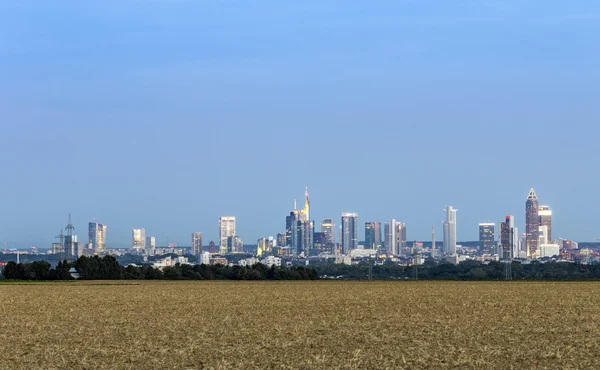 Blick auf die Frankfurter Skyline mit Feldern bei Nacht — Stockfoto