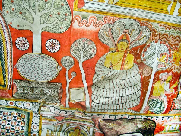 Dambulla Sri Lanka Août 2005 Peintures Religieuses Intérieur Temple Rock — Photo