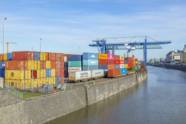 Francoforte Germania Gennaio 2019 Gru Movimentazione Container Porto Est Francoforte — Foto Stock