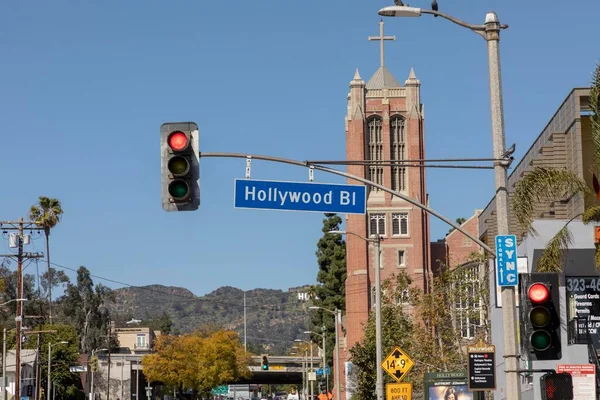 Hollywood Usa Mar 2019 Cartello Stradale Hollywood Los Angeles Sotto — Foto Stock