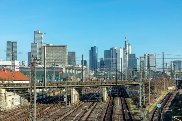 Frankfurt Almanya Ocak 2020 Frankfurt Şehir Merkezindeki Tren Raylı Merkez — Stok fotoğraf