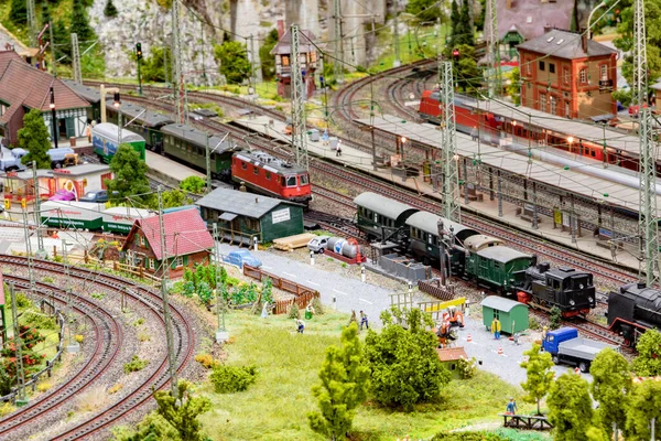 Frankfurt Alemanha Janeiro 2020 Detalhe Modelo Ferroviário Com Paisagem Aldeias — Fotografia de Stock