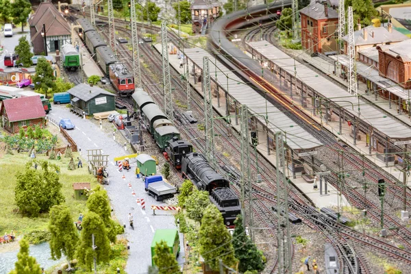 Frankfurt Alemanha Janeiro 2020 Detalhe Modelo Ferroviário Com Paisagem Aldeias — Fotografia de Stock