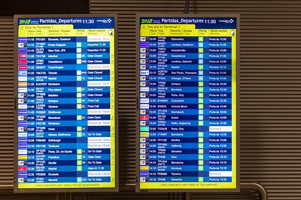Lisbon Portugal March 2020 Electronic Schedule Display Lisbon Airport Departure — Stock Photo, Image