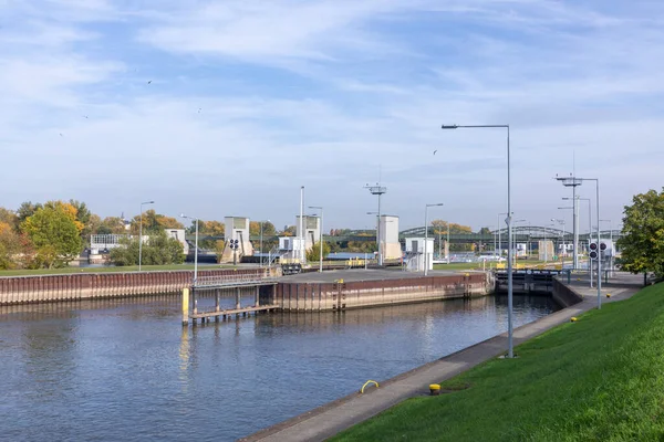 Gustavsburg Tyskland Oktober 2020 Stor Slussning Vid Floden Main Gustavsburg — Stockfoto