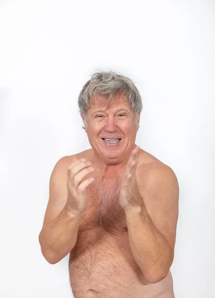 Portrait Breast Free Handsome Smiling Mature Man — Stock Photo, Image