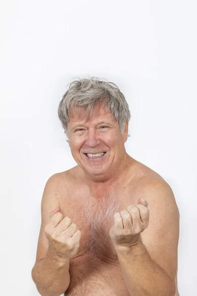 Portrait Breast Free Handsome Smiling Mature Man — Stock Photo, Image