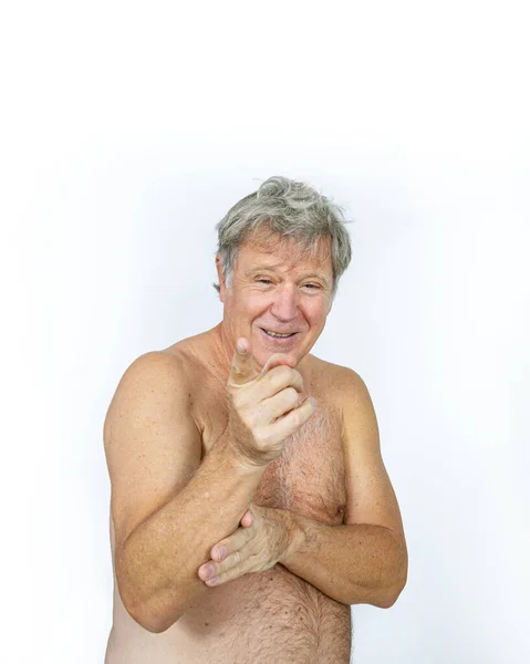 Portrait Breast Free Handsome Smiling Mature Man — Stock Photo, Image