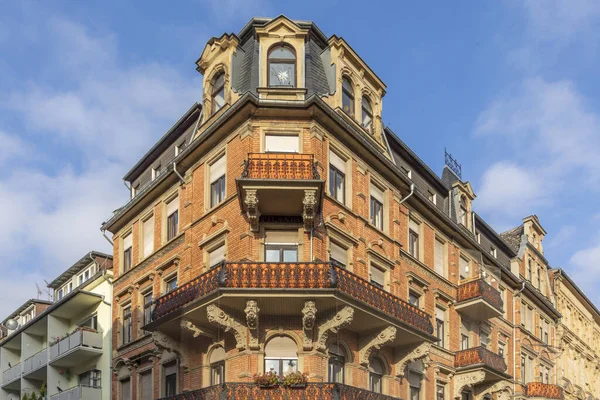 Détail Vieille Maison Historique Façade Wiesbaden Allemagne — Photo