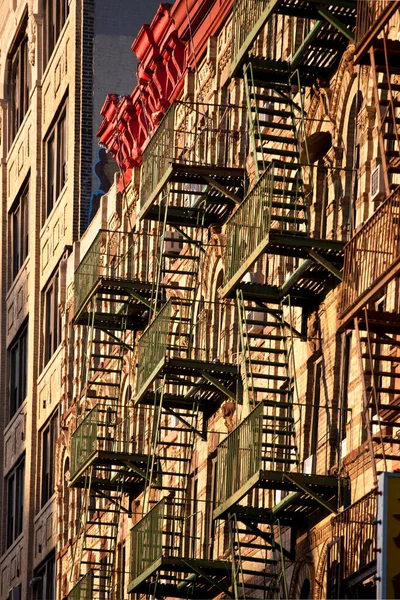 Old Iron Fire Escape Rescue Ladders Old Houses Beautiful Light — Stock Photo, Image