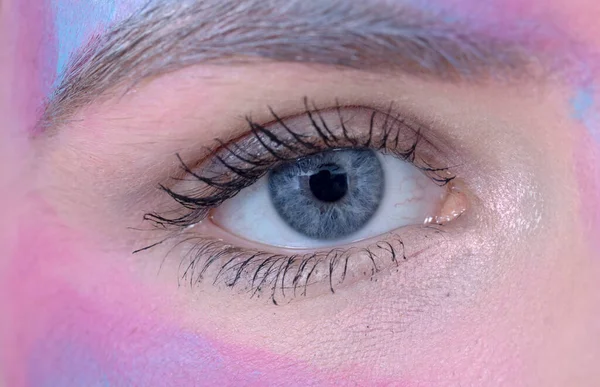 Detail Des Auges Blau Bemalten Bunten Gesicht — Stockfoto