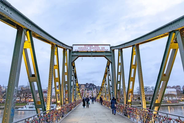 Frankfurt Nad Menem Niemcy Stycznia 2019 Most Dla Pieszych Przez — Zdjęcie stockowe