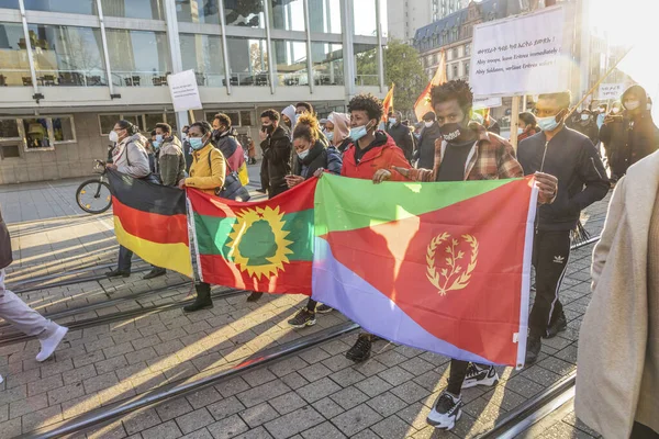 Frankfurt Germany November 2020 People Demonstrate Free Ethiopia Stopping Civil — Stock Photo, Image