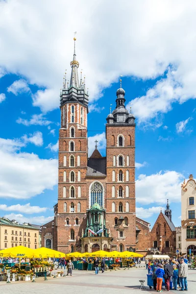 Krakau Polen Mai 2014 Touristen Auf Dem Marktplatz Krakau Der — Stockfoto