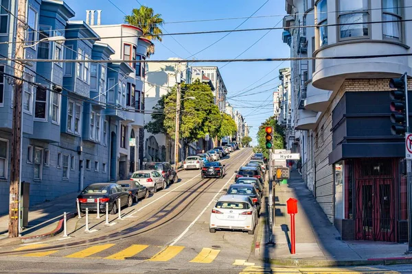 São Francisco Eua Março 2019 Cruzando Rua Hyde Com Trilhos — Fotografia de Stock