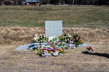 Seyne les Alpes, Fransa - 30 Mart 2014: Germanwings kazasının kurbanları için mezar taşı.