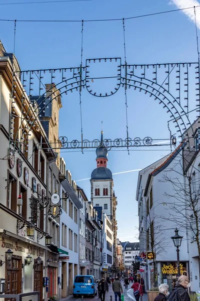 Bonn Germany November 2020 Neon Light Bonngasse Bonn Road Pedestrian — Stock Photo, Image