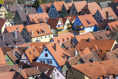 Rothenburg ob der Tauber 'deki eski çatılar, Bavyera, Almanya