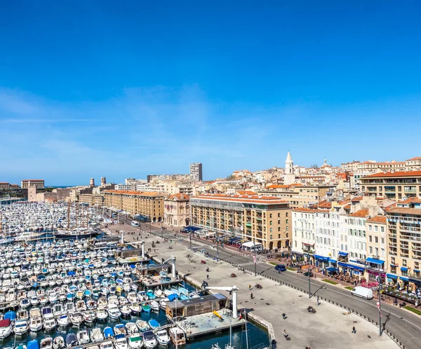 Letecký Panoramatický Výhled Starý Přístav Marseille Francie — Stock fotografie