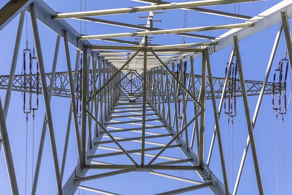 Gray Electric Pylon Clear Blue Sky — Stock Photo, Image